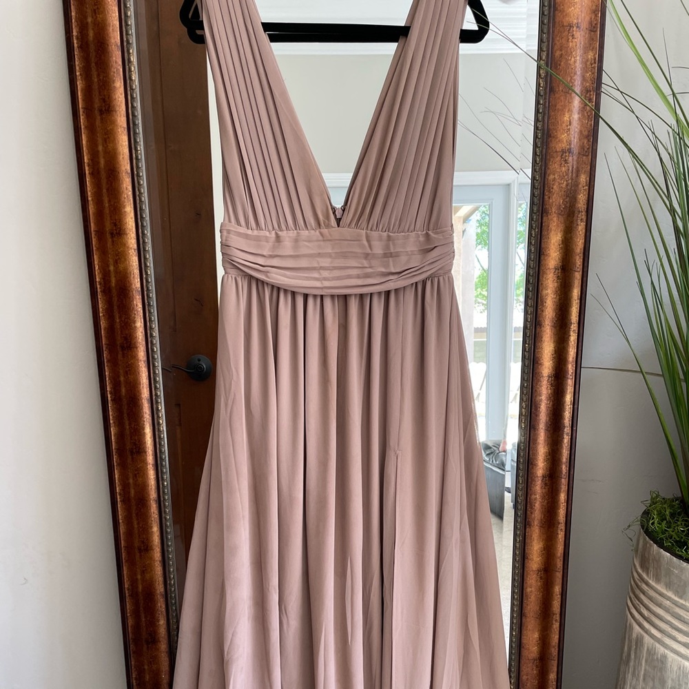 Lulus taupe bridesmaid gown